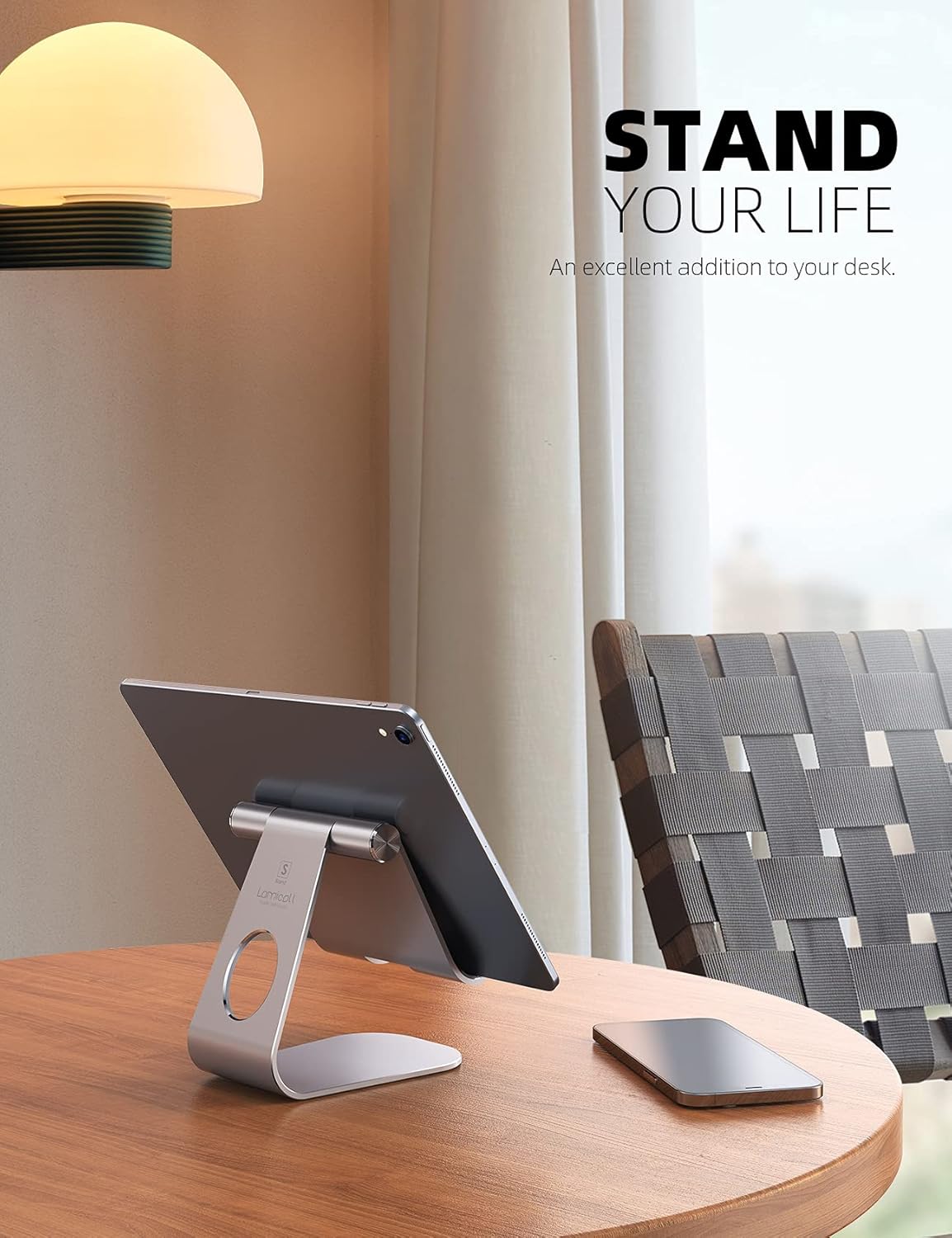 Lamicall S1 Tablet Stand, Adjustable Tablet Holder - Desktop Stand Dock Holder for 4-13" Tablet, iPad Pro 11, 9.7, 10.5, 12.9 Air Mini, Kindle, Tab, Switch, Viral Podcast Video Office Desk Accessories - Image 2