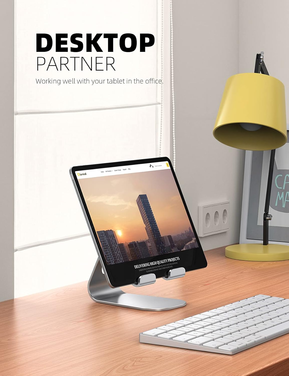 Lamicall S1 Tablet Stand, Adjustable Tablet Holder - Desktop Stand Dock Holder for 4-13" Tablet, iPad Pro 11, 9.7, 10.5, 12.9 Air Mini, Kindle, Tab, Switch, Viral Podcast Video Office Desk Accessories - Image 3