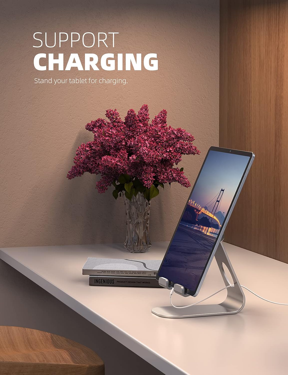 Lamicall S1 Tablet Stand, Adjustable Tablet Holder - Desktop Stand Dock Holder for 4-13" Tablet, iPad Pro 11, 9.7, 10.5, 12.9 Air Mini, Kindle, Tab, Switch, Viral Podcast Video Office Desk Accessories - Image 4