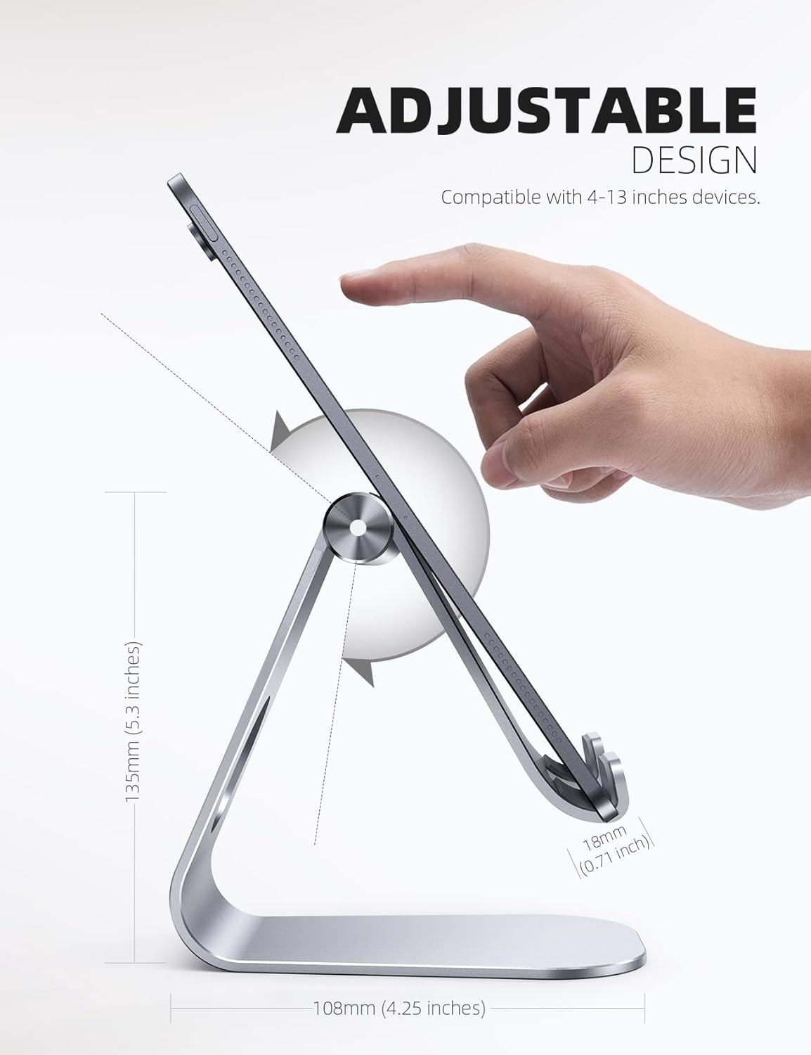 Lamicall S1 Tablet Stand, Adjustable Tablet Holder - Desktop Stand Dock Holder for 4-13" Tablet, iPad Pro 11, 9.7, 10.5, 12.9 Air Mini, Kindle, Tab, Switch, Viral Podcast Video Office Desk Accessories - Image 5