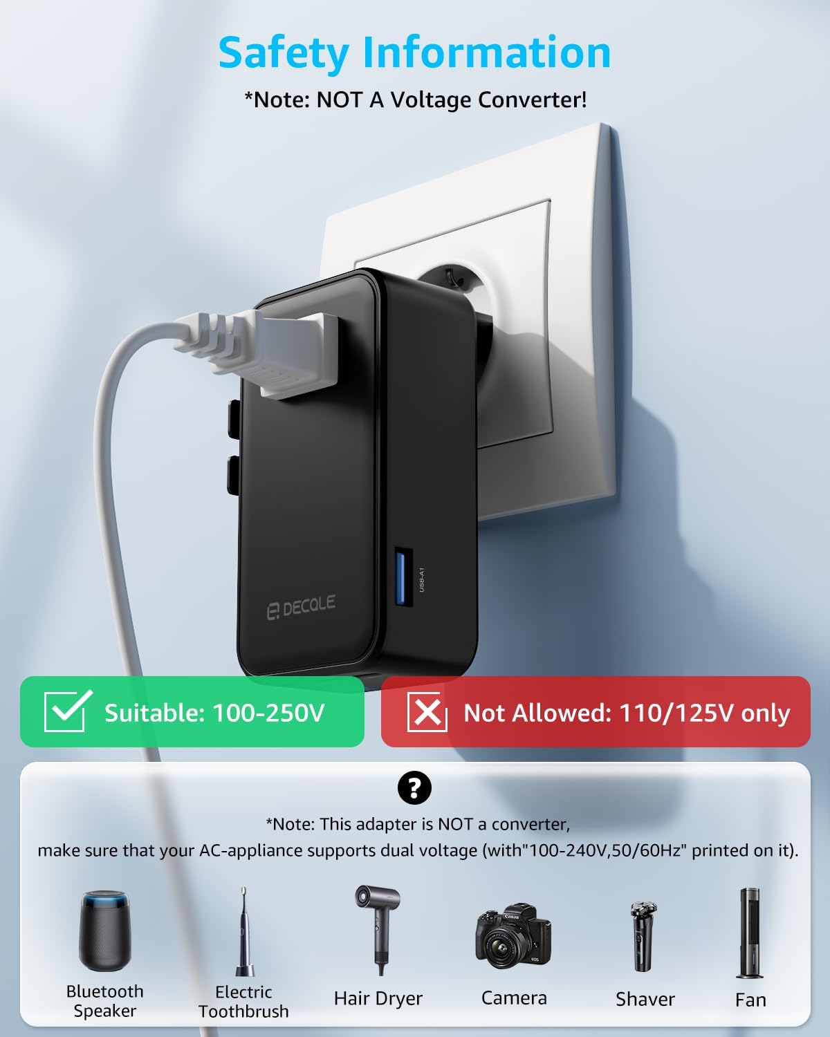 “Air” Universal Travel Adapter, Slim International Travel Plug Adapter with 3 USB-C(GaN 45W) & 1 USB-A Ports, All in One Portable Adaptor, for USA, UK, EU, AU & 224+ Countries (Black) US - Image 7